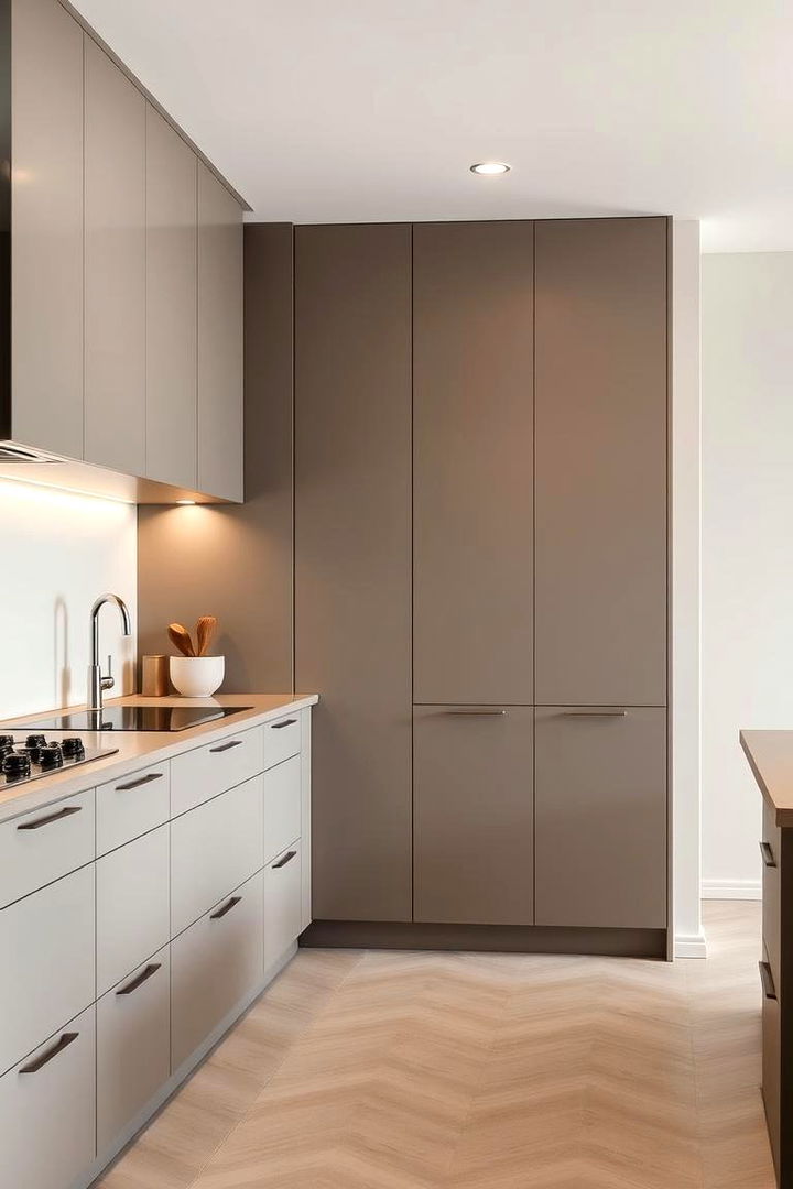 Elegant Minimalism in Taupe Cabinets - Stunning Taupe Kitchen Cabinet Design Ideas for 2024