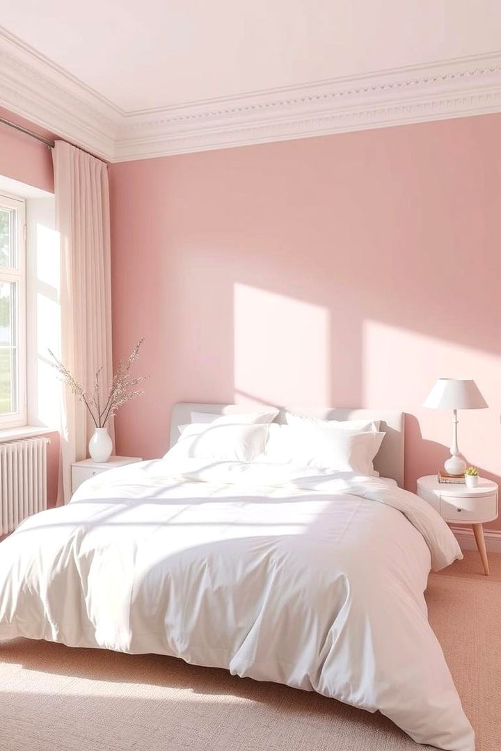 Elegant Pastel Harmony - Pink and White Bedroom Ideas: Soft & Serene Aesthetic