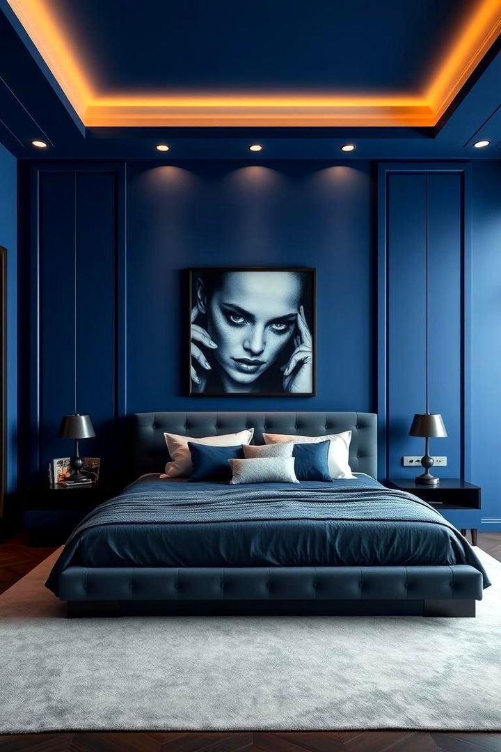 Elegant Statement Walls - Royal Blue Bedroom Ideas for a Bold and Luxurious Retreat