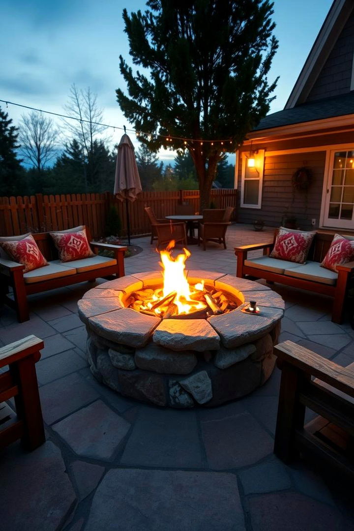 Elegant Stone Firepit Haven - Patio Ideas With Firepit for Cozy Outdoor Gatherings