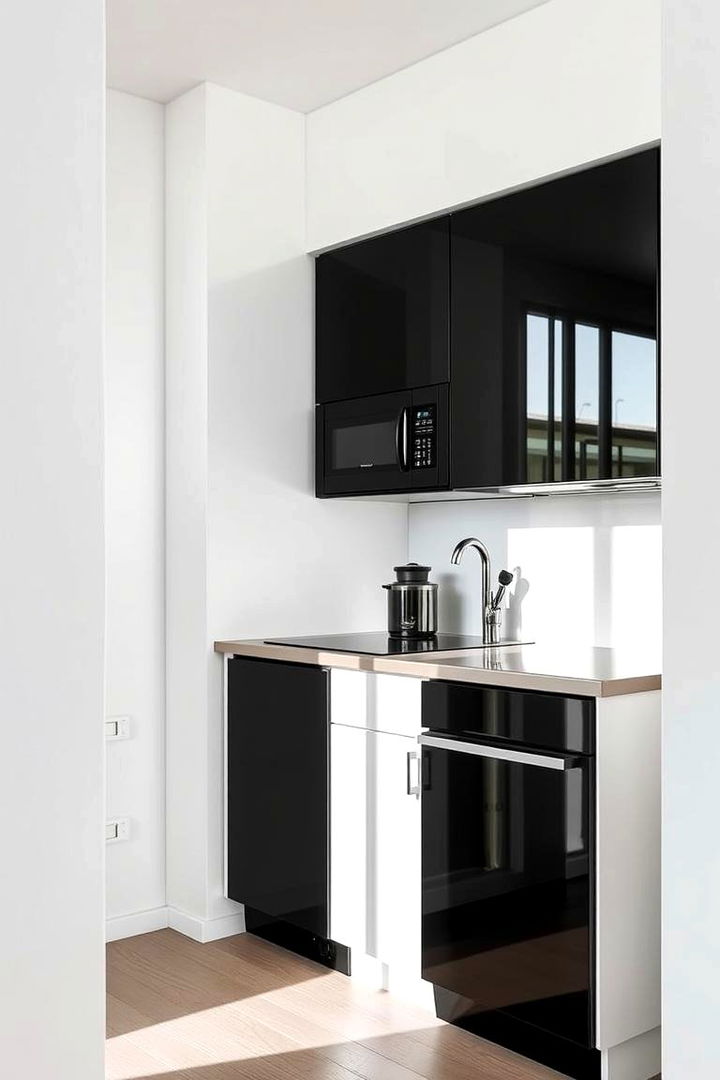 Embracing Modern Minimalism - Modern Small Kitchen Ideas with Sleek Black Appliances