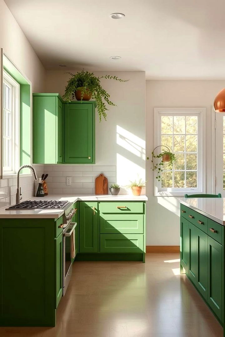 Embracing Nature with Green Accents - Green and Copper Kitchen Designs for Modern Warmth