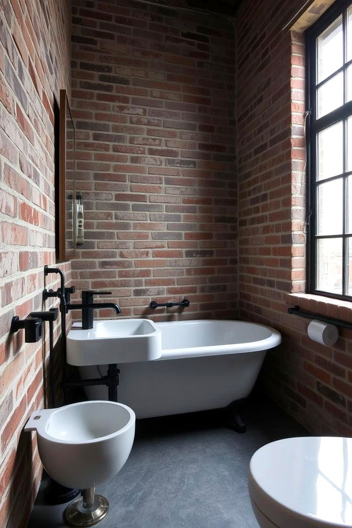 Exposed Brick Walls for Industrial Charm - Industrial Bathroom Designs with Raw Urban Aesthetics