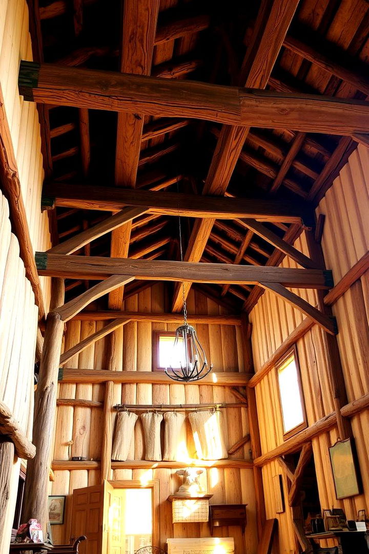 Exposed Wooden Beams and Ceilings - Rustic Barndominium Interior Design Ideas for Spacious Living