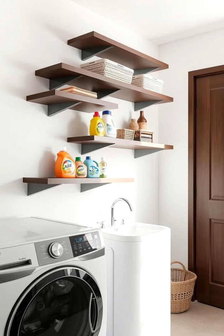 Floating Shelves for Modern Efficiency - Functional Laundry Room Shelving Units for Storage