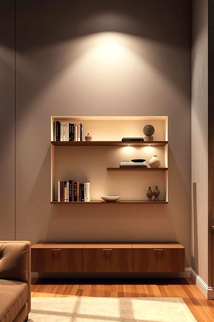 Floating Shelves with Ambient Lighting - Functional Wall Niche Ideas to Maximize Storage & Style