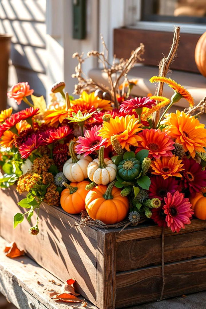 Harvest Pumpkin Accents - Vibrant Fall Flower Box Ideas to Brighten Home Exteriors