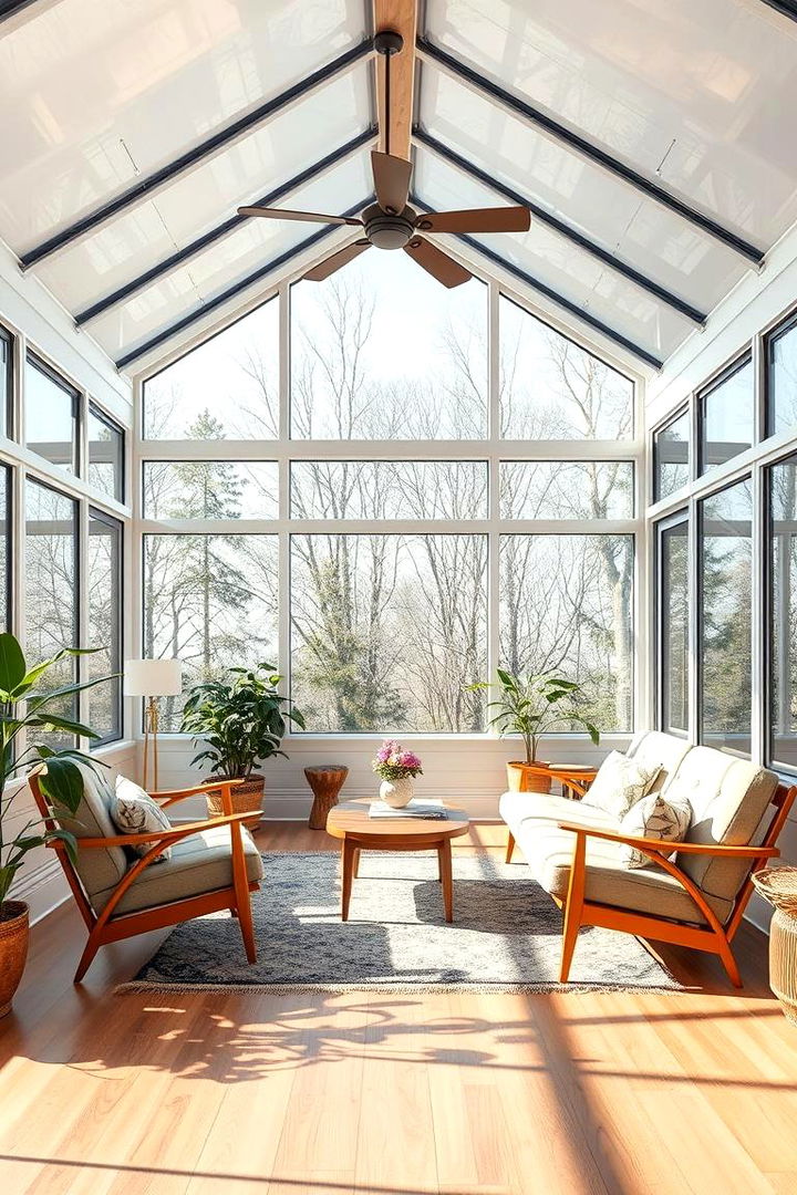 Iconic Open Space - Mid-century Modern Sunroom Ideas with Retro Charm
