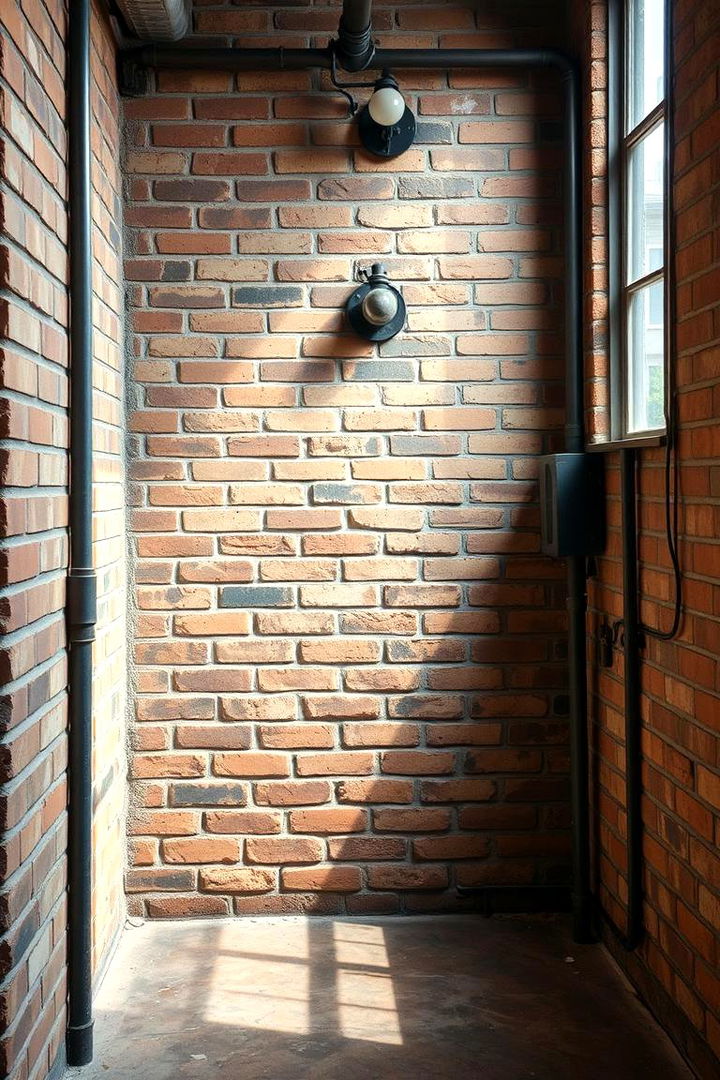 Industrial Brick Facade - Basement Accent Wall Ideas for Bold Design Statements