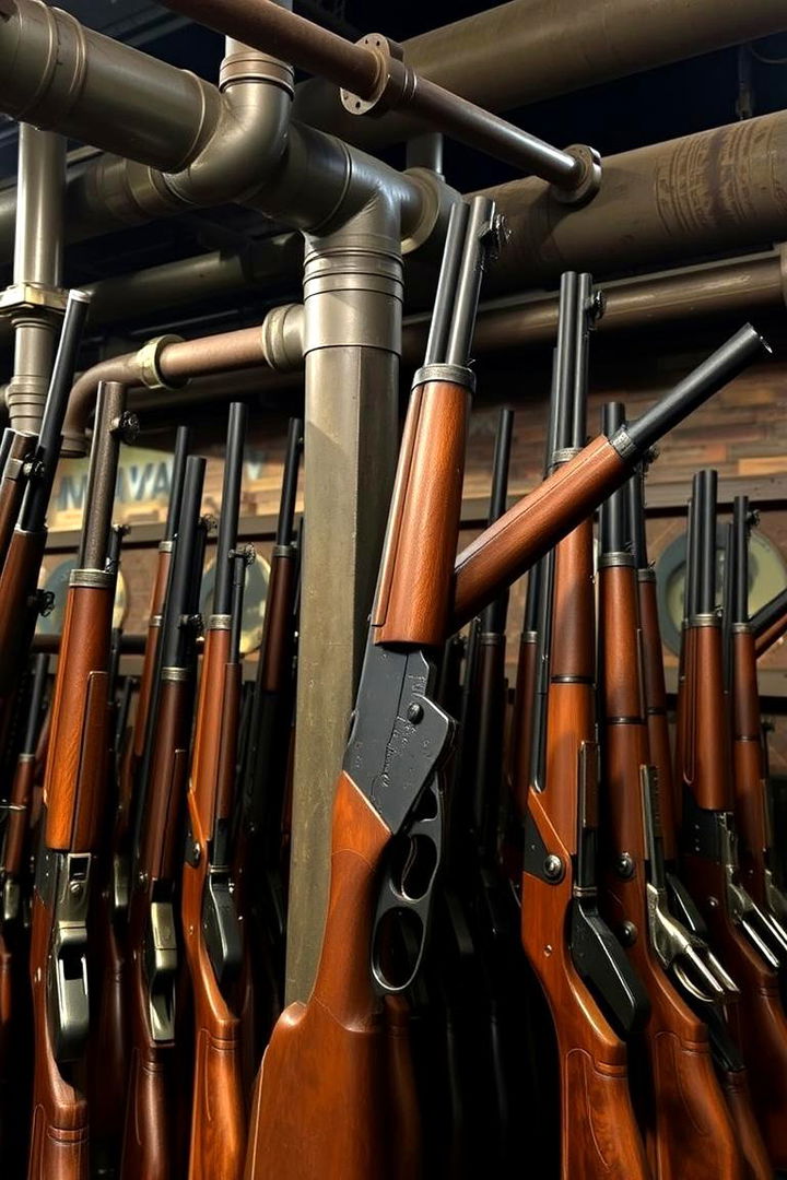 Industrial Display of Vintage Firearms - Tactical Gun Wall Display and Storage Solutions