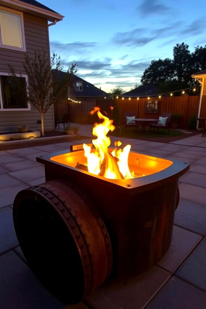 Industrial Elegance Fire Pit - Truck Rim Fire Pit Designs for Rustic Backyard Vibes