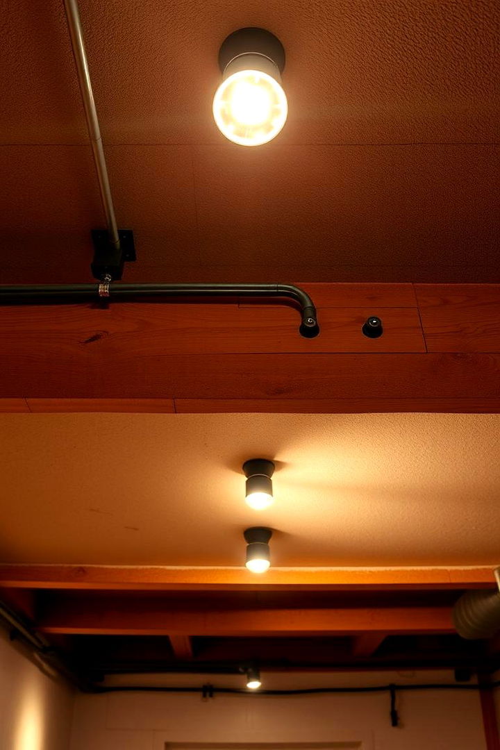 Industrial Lighting Integration - Industrial Exposed Basement Ceiling Ideas for Modern Spaces