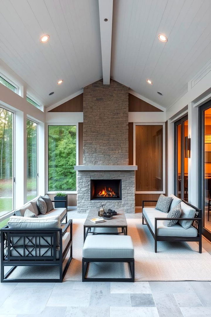 Innovative Layout Design - Screened Porch with Fireplace Ideas for Year-Round Use