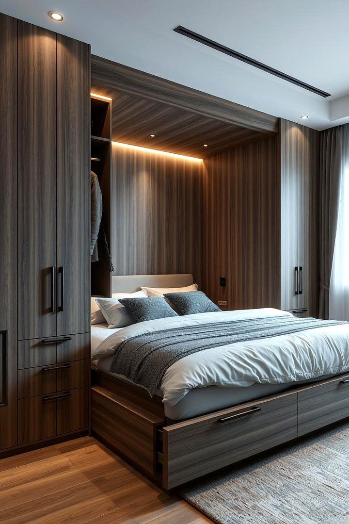 Integrated Bedside Storage - Built-in Wardrobe Ideas Around a Bed for Space Efficiency