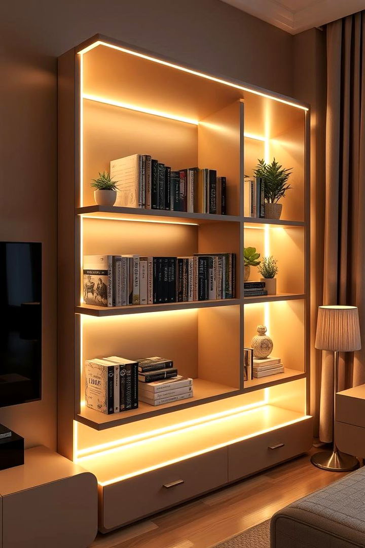LED Strip Accents - Bookshelf Lighting Ideas to Showcase Your Collection