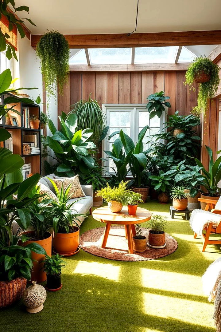 Lush Botanical Oasis - Green Carpet Living Room Ideas for Cozy Nature-Inspired Floors