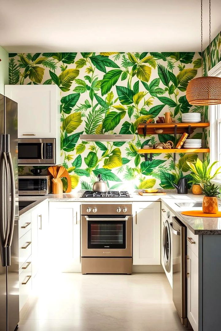 Lush Botanical Wallpaper - Tropical Kitchen Ideas for Vibrant Island Vibes