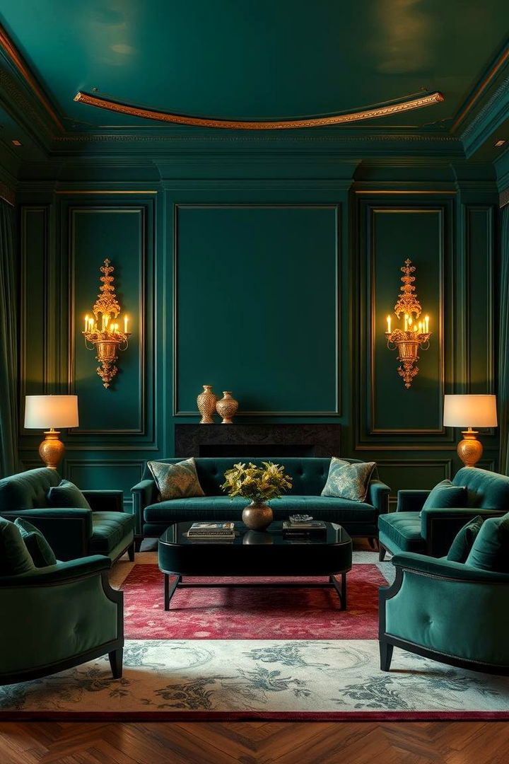 Luxurious Emerald Accents - Emerald Green & Gold Living Room Decor Inspiration