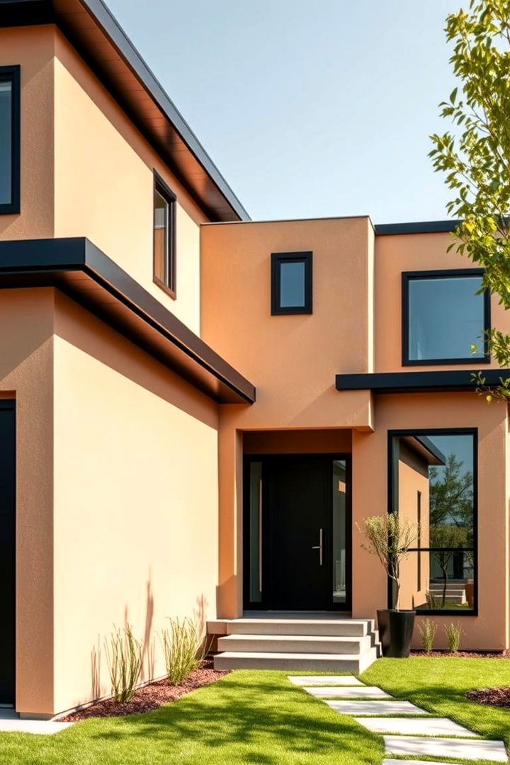 Minimalist Elegance - Tan House Exteriors with Black Trim: Modern Design Inspirations