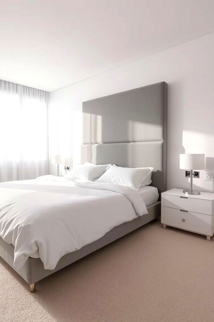Minimalist Modern Elegance - Stylish Grey Headboard Bedroom Ideas for Modern Decor