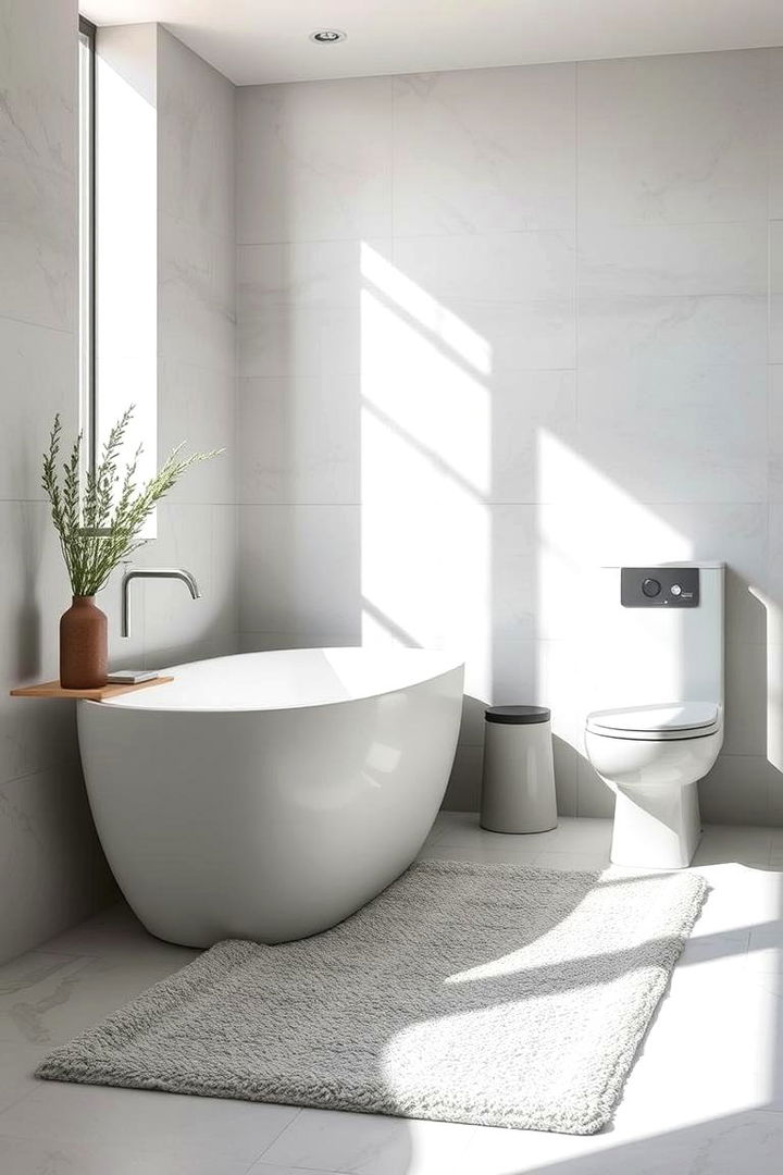 Minimalist Monochrome Rug Elegance - Bathroom Rug Ideas: Comfort and Style Combined