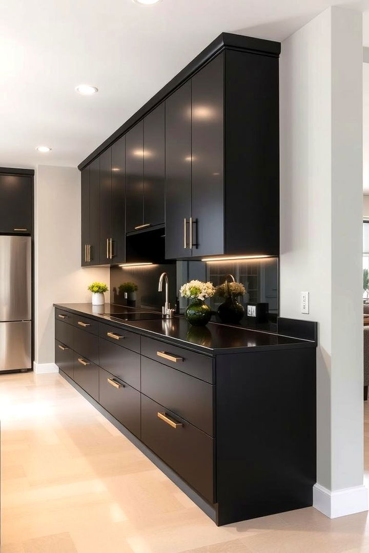 Modern Black Cabinets with Gold Hardware - Black & Gold Kitchen Ideas: Luxurious Culinary Spaces