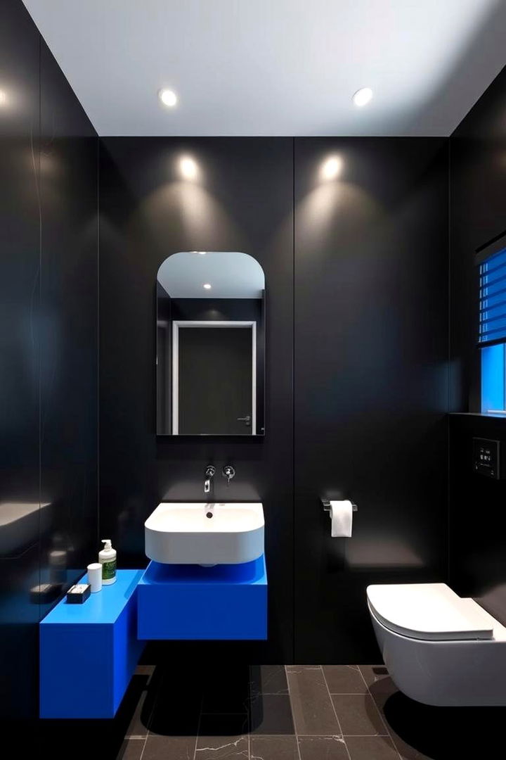 Modern Elegance in Black and Blue - Black & Blue Bathroom Ideas: Coastal or Modern Chic