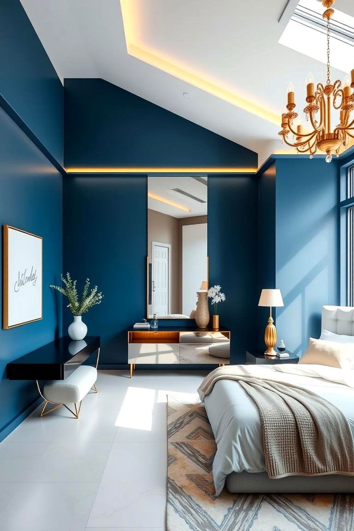 Modern Elegance in Blue and Gold - Blue and Gold Bedroom Ideas for Elegant Spaces