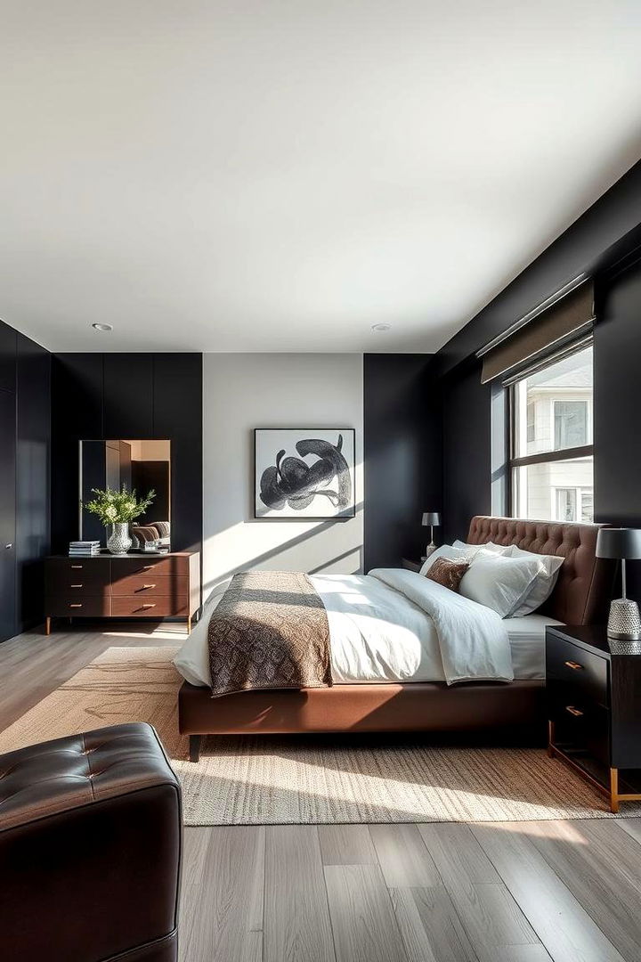 Modern Elegance with Sleek Black Accents - Black & Brown Bedroom Ideas for Earthy, Cozy Spaces