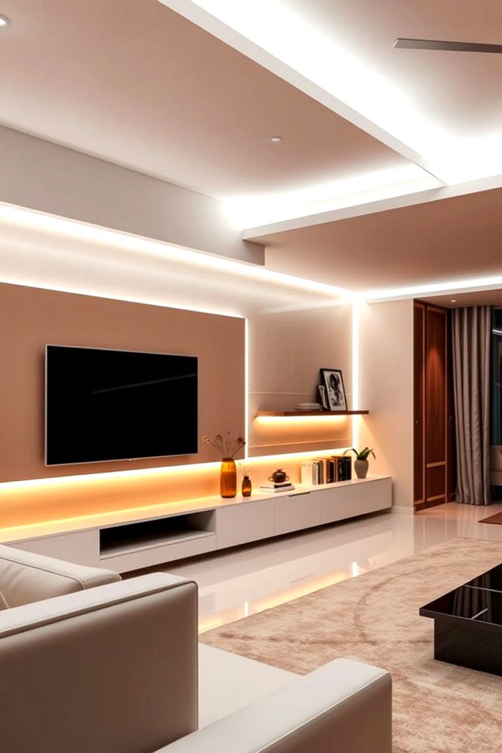 Modern LED Strip Illumination - Living Room Wall Lighting Ideas for Ambient Style