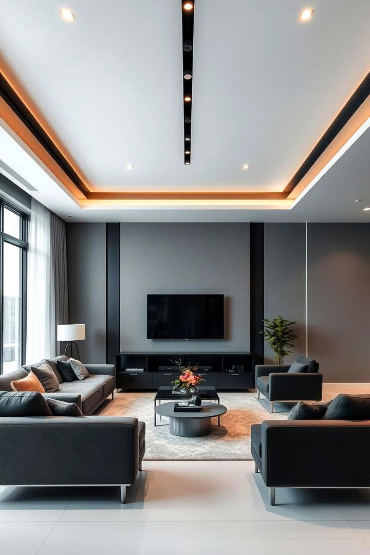 Modern Minimalism and Sophistication - Grey Walls with Black Trim Living Room Color Schemes