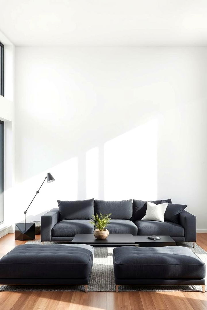 Modern Minimalism with Clean Lines - Dark Grey Couch Living Room Ideas for Modern Style