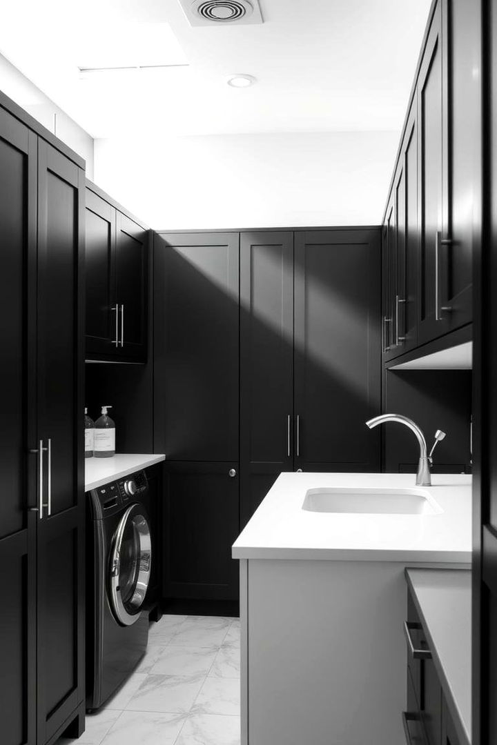Modern Minimalist Aesthetic - Stylish Black Laundry Room Ideas for Functional Spaces