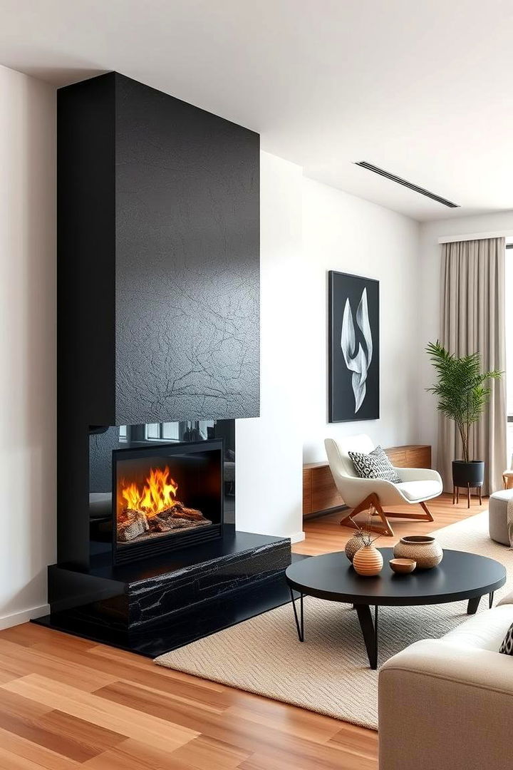 Modern Minimalist Black Stone Fireplace - Black Stone Fireplace Designs for Modern & Rustic Interiors