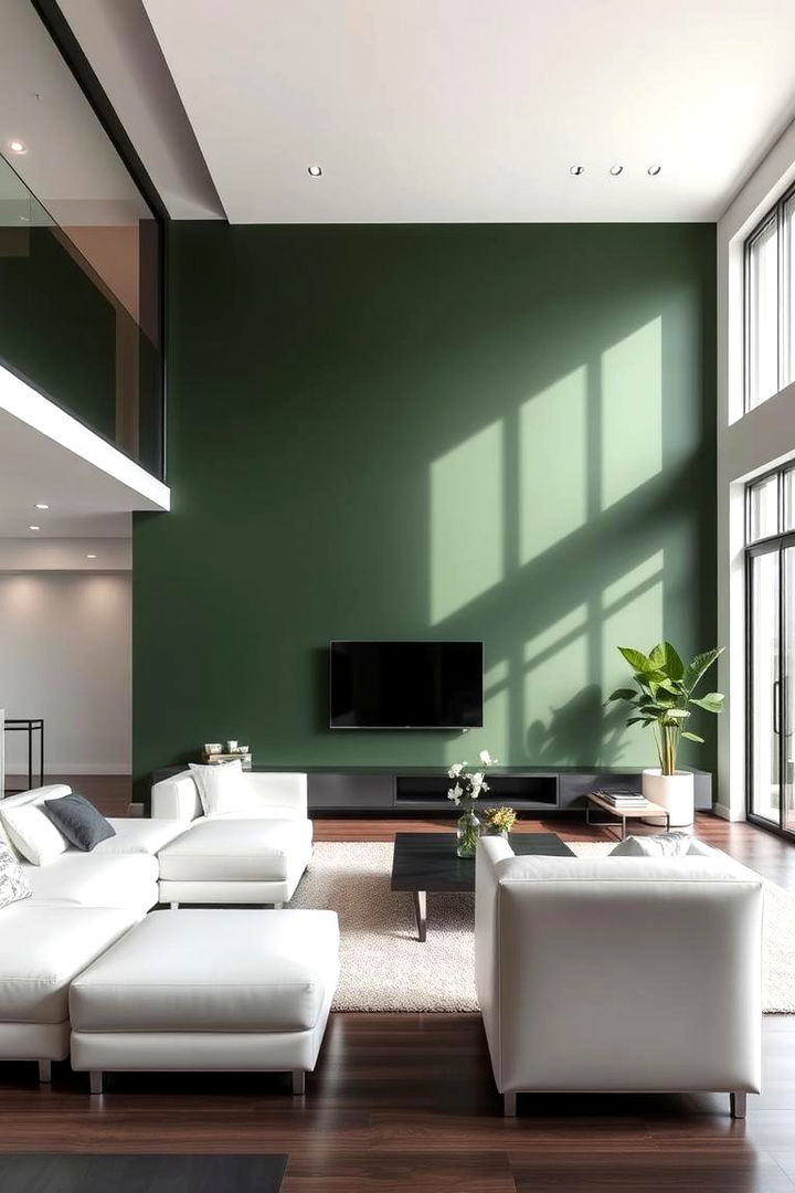 Modern Minimalist Dark Green Accent - Dark Green Accent Wall Ideas for Bold Interiors