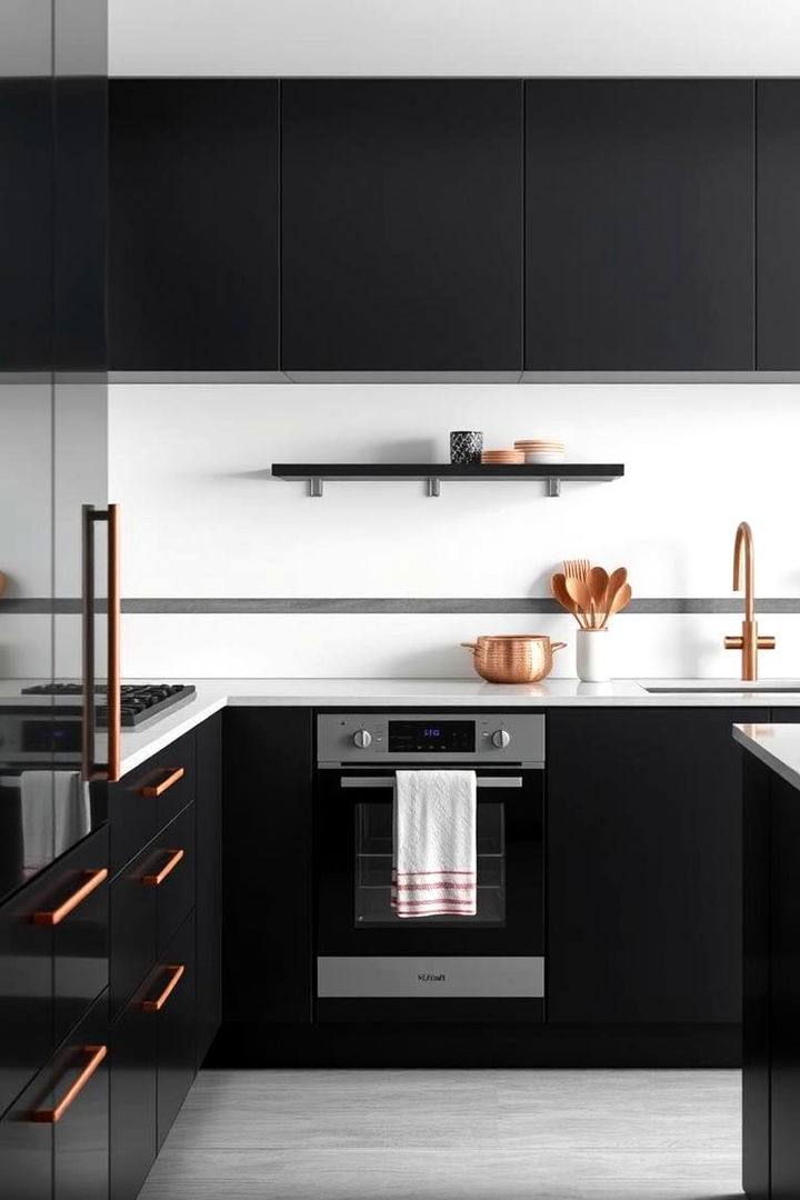 Modern Minimalist Elegance - Black & Copper Kitchen Ideas for Warm Industrial Vibes