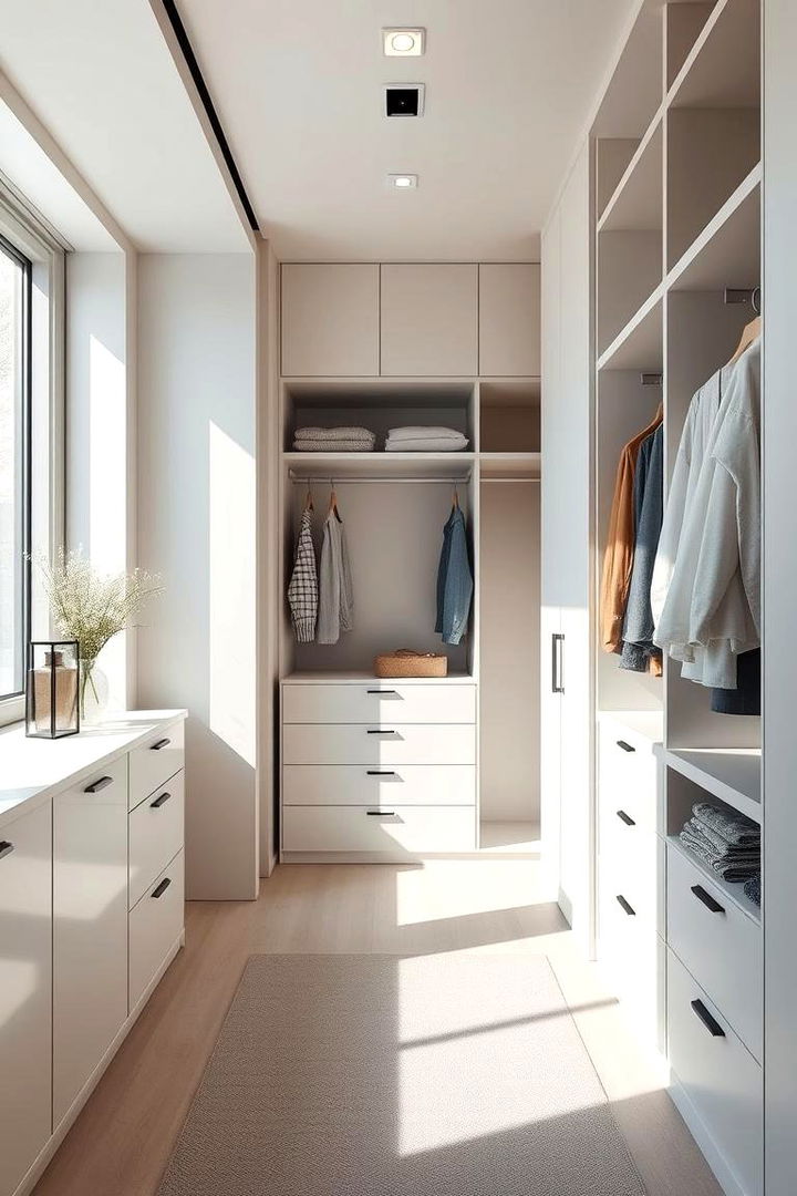 Modern Minimalist Elegance - Dressing Room Ideas for Organized Bedroom Closet Spaces