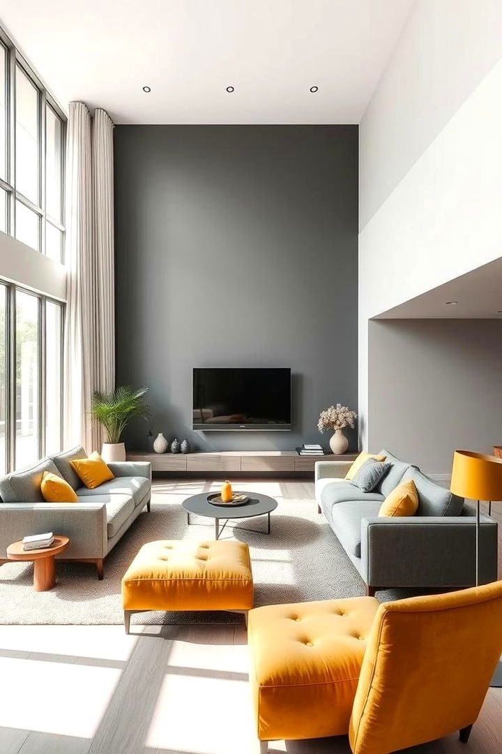 Modern Minimalist Grey Yellow Living Room - Grey and Yellow Living Room Ideas for Cheerful Spaces