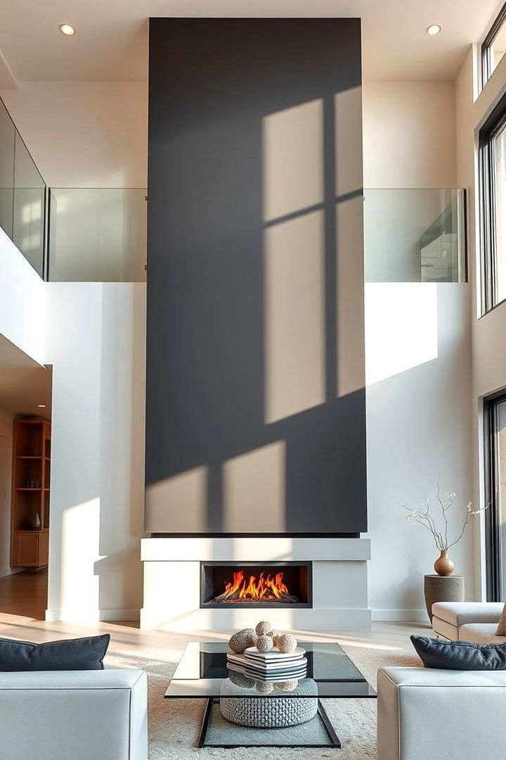 Modern Minimalist Marvel - Two-Story Fireplace Ideas for Indoor-Outdoor Grandeur