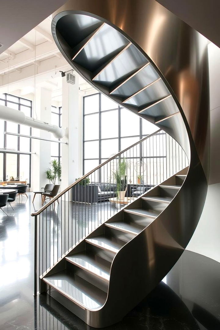 Modern Minimalist Metal Curved Staircase - Curved Staircase Ideas for Elegant Architectural Flow