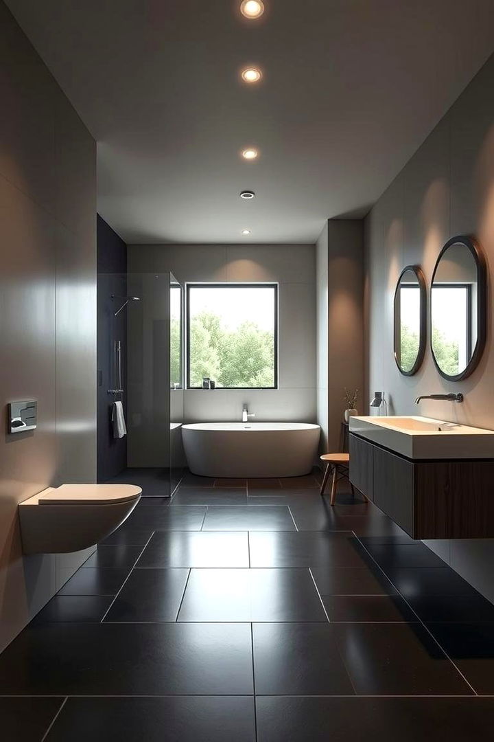 Modern Minimalist Oasis - Sophisticated Black Floor Bathroom Design Concepts
