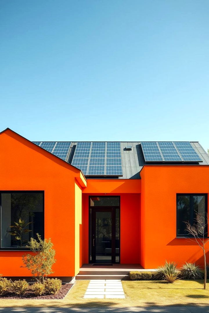 Modern Minimalist Orange Facade - Orange House Exterior Ideas for Bold Curb Appeal