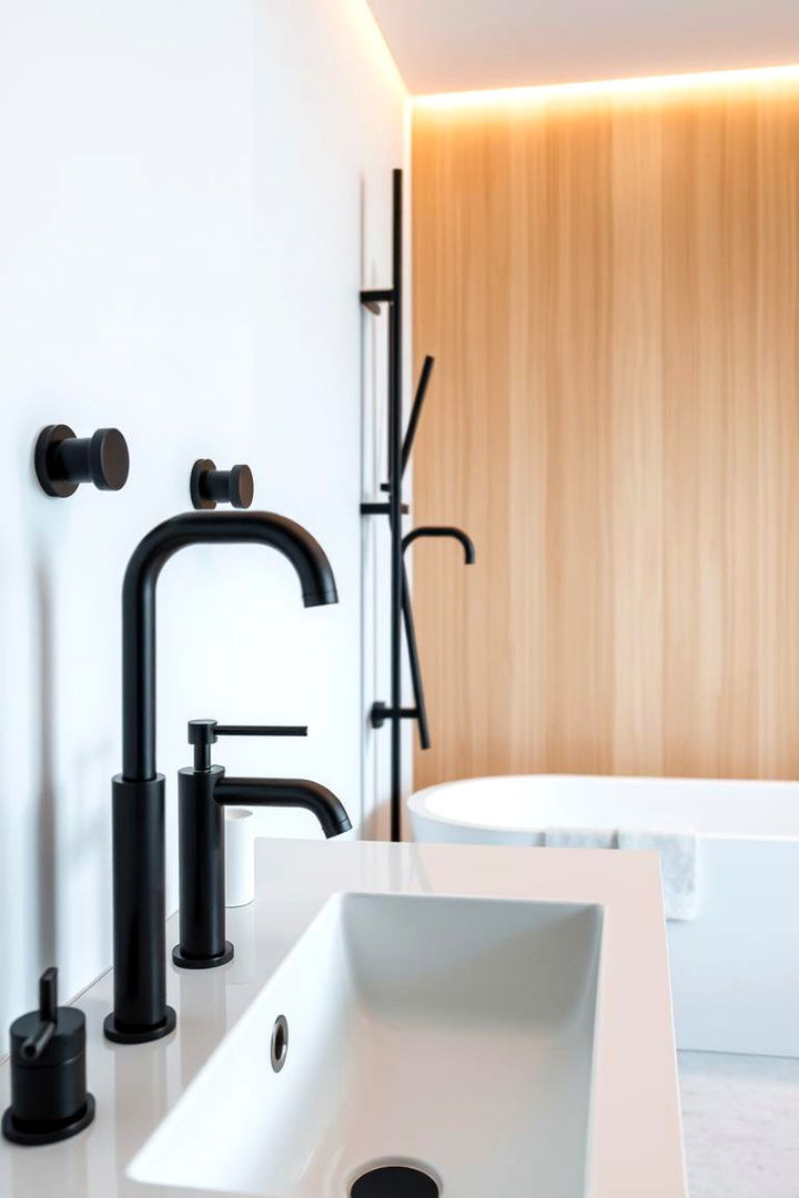 Modern Minimalist Retreat - Warm Black and Wood Bathroom Design Inspirations
