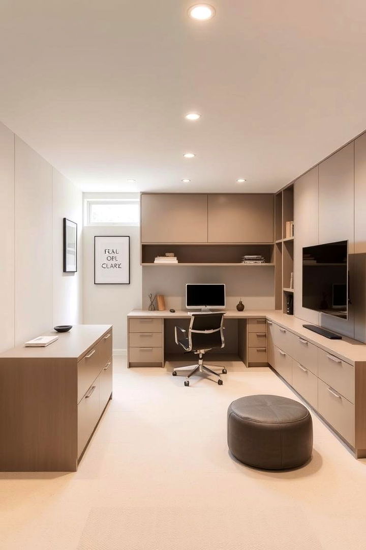 Modern Minimalist Retreat - Basement Office Ideas for a Productive Home Workspace