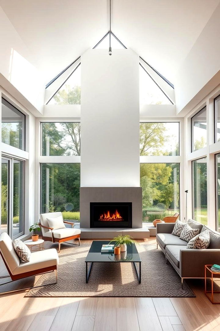 Modern Minimalist Sunroom - Sunroom Fireplace Ideas for Cozy Year-Round Comfort