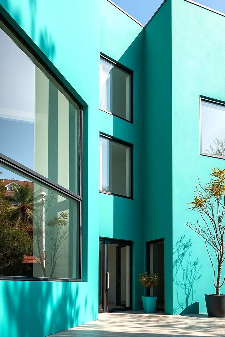 Modern Minimalist Teal Facade - Teal House Exterior Ideas for Bold Curb Appeal