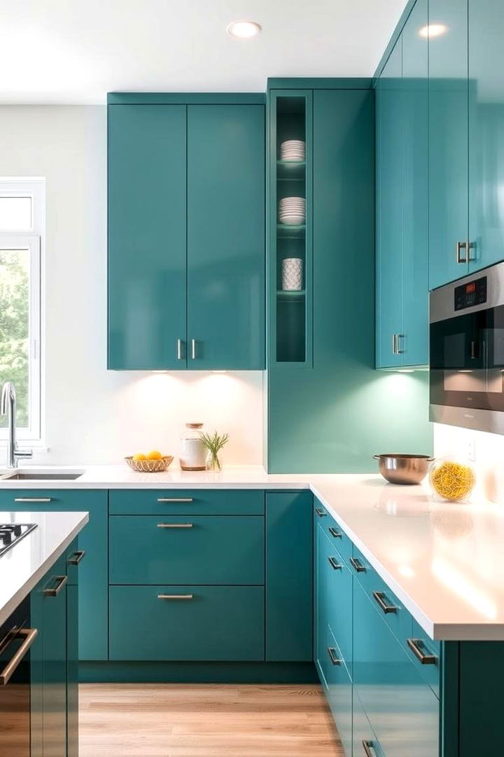 Modern Teal Cabinets - Teal Kitchen Ideas: Vibrant Cabinetry & Backsplashes