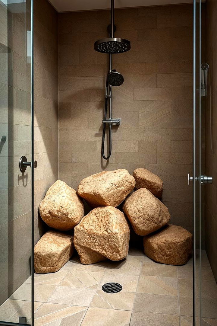 Natural Boulder Elegance - Elegant Stone Shower Designs for a Luxurious Bathroom Retreat