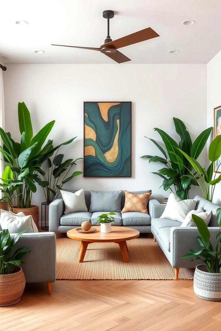 Natural Oasis Lush Greenery and Soothing Greys - Green & Grey Living Room Ideas for Sophisticated Harmony