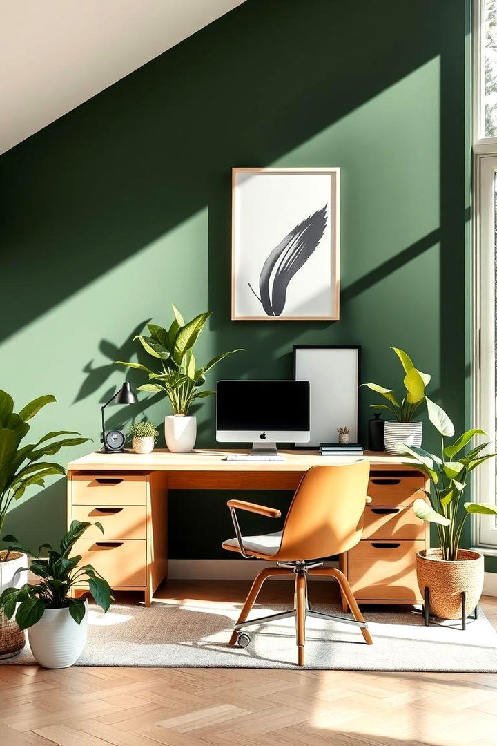 Natural Oasis Setup - Dark Green Home Office Ideas for a Productive Workspace